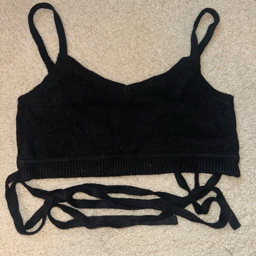 SET Active Black Knit Tie Crop Top